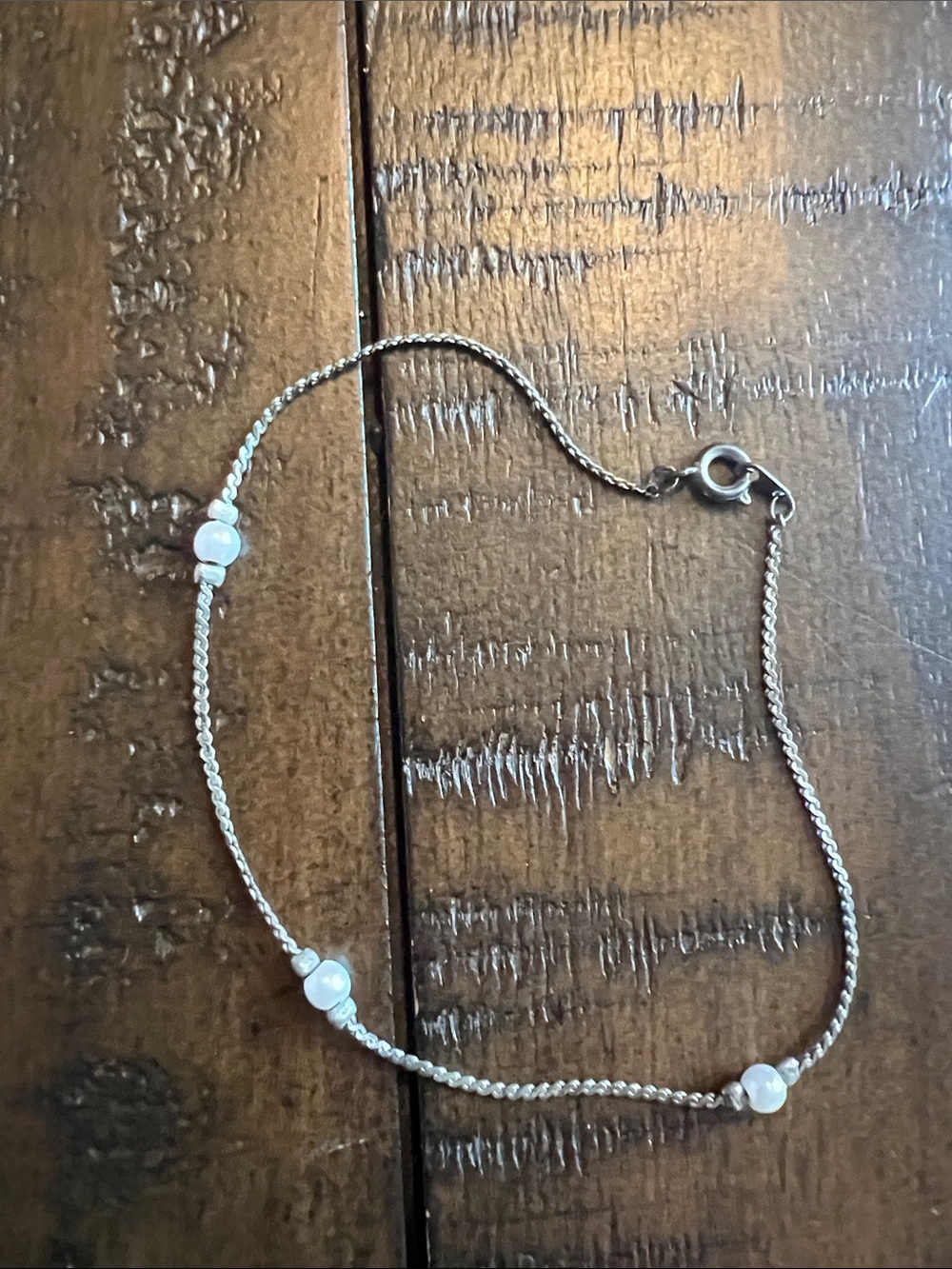 Delicate Silver Pearl Beaded Anklet - White Pearls
